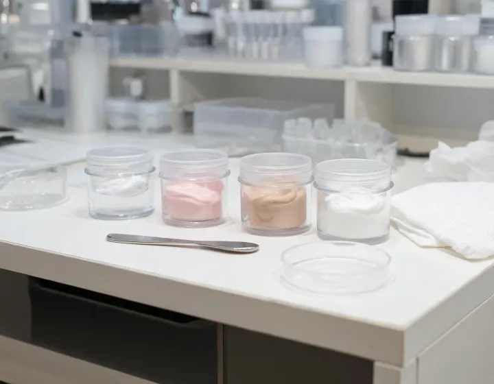 Poly Gel Sourcing on a cosmetics bench, illustration only