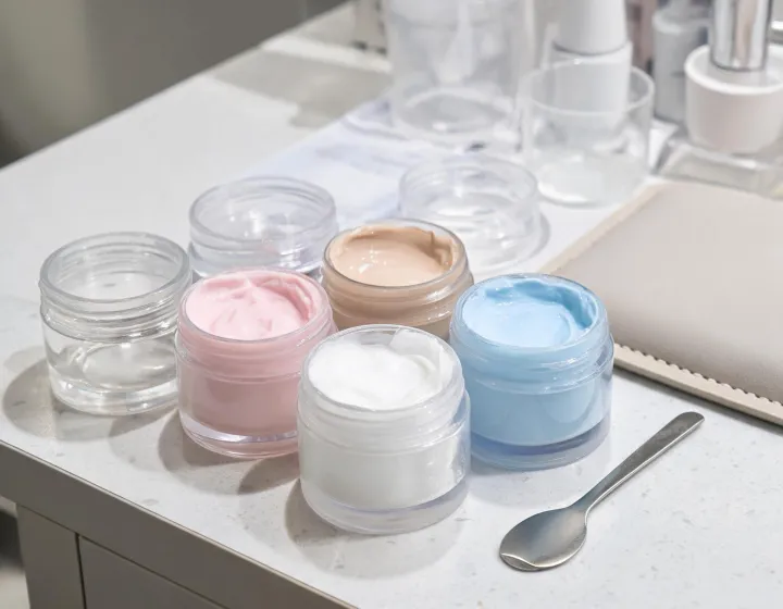 poly gel kit on a cosmetics bench, illustration only